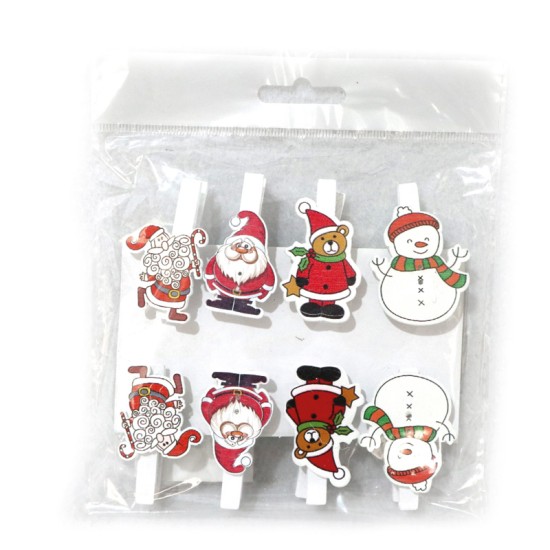 Μανταλάκι ξύλινο χριστουγεννιάτικο σετ 8 τεμ.