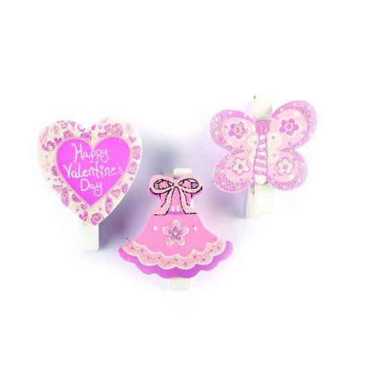 Μανταλάκια Ξύλινα ροζ με glitter 6 τεμ.