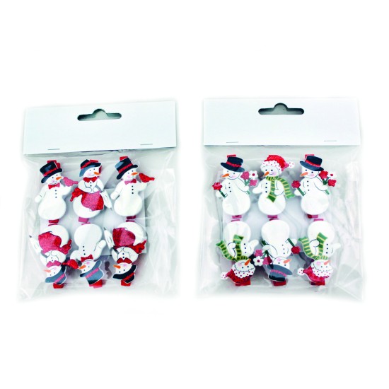 Μανταλάκια ξυλ.με glitter χιονάνθρωπος σετ 6 τεμ.